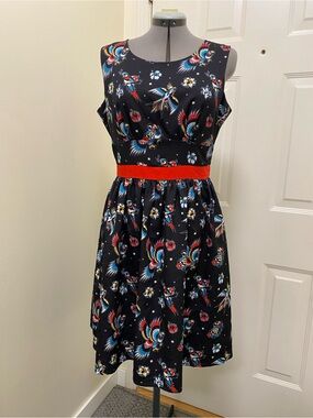 Sourpuss Black Bird Print Rockabilly Pin Up Retro Swing Dress Retro 50’s XL